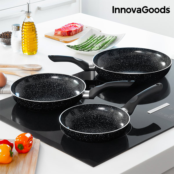 Sada Pánví s Kamenným Povrchem InnovaGoods (3 kusy) Sada Pánví s Kamenným Povrchem InnovaGoods (3 kusy)