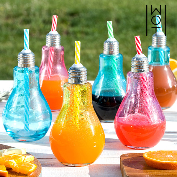 Barevné Sklenice Žárovka s Brčky Wagon Trend 250 ml (6 kusů) Barevné Sklenice Žárovka s Brčky Wagon Trend 250 ml (6 kusů)